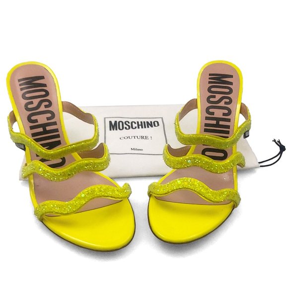 Moschino Wave Straps Glitterd Neon Yellow Slip on Sandals US 6 - Picture 5 of 11